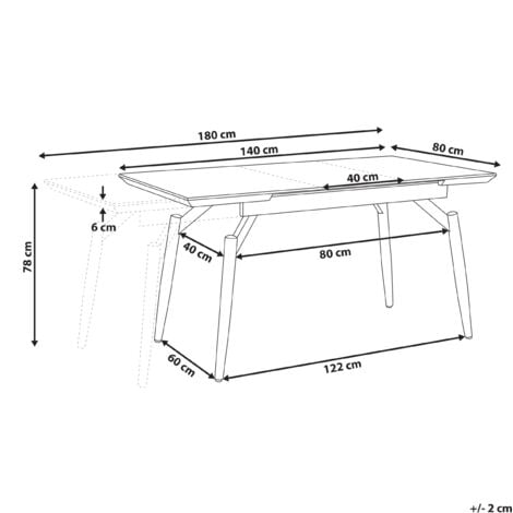 Esstisch Braun MDF-Platte für 8 Personen 140x80 cm ausziehbar 180 x 80 cm rechteckig mit Metallgestell Schwarz Wohnküche Esszimmer Wohnzimmer