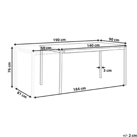 Esstisch Schwarz Stahlgestell 140/190x90 cm ausziehbar für 6 Personen mit MDF-Platte in Holzoptik rechteckig Wohn-Küche Esszimmer Wohnzimmer
