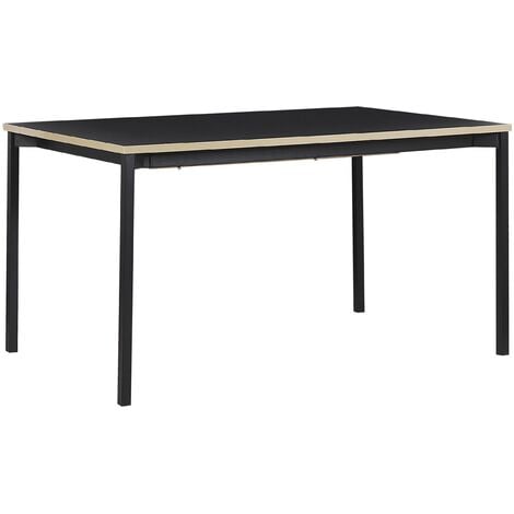 Esstisch Schwarz Stahlgestell 140/190x90 cm ausziehbar für 6 Personen mit MDF-Platte in Holzoptik rechteckig Wohn-Küche Esszimmer Wohnzimmer