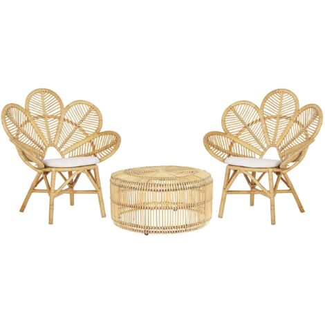 Bistro Set inkl. Kissen FLORENTINE / LIMNI Rattan Beige (1/5)