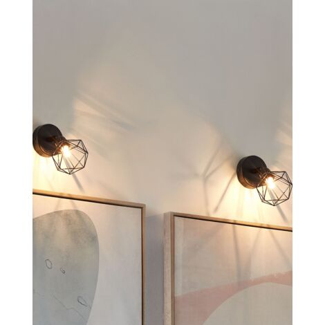 Wandleuchte Schwarz Metall 2er Set Verstellbar Diamant Form Industrie Look Moderne Wandlampe