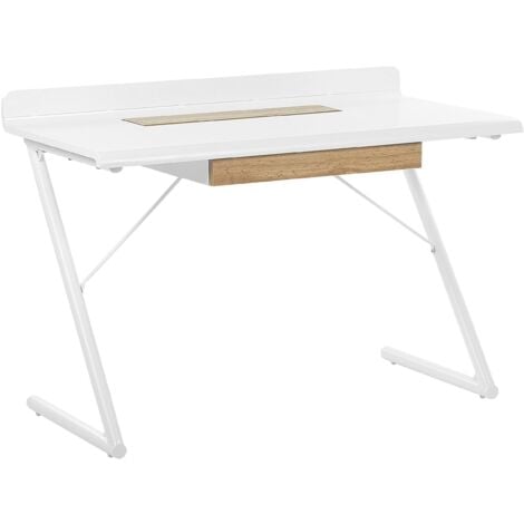 Schreibtisch Weiß / Heller Holzfarbton 120 x 60 cm 1 Schublade Bürotisch Computertisch Modernes Design