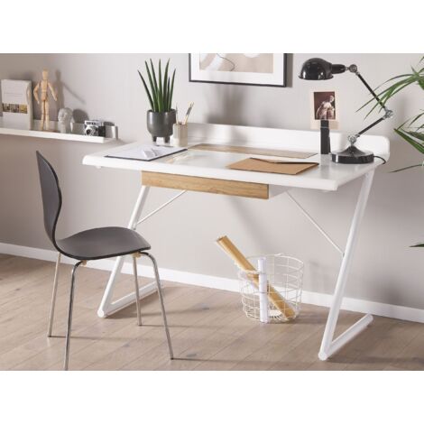 Schreibtisch Weiß / Heller Holzfarbton 120 x 60 cm 1 Schublade Bürotisch Computertisch Modernes Design