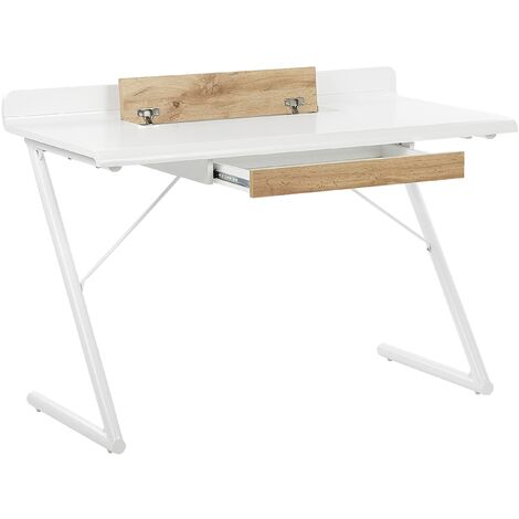 Schreibtisch Weiß / Heller Holzfarbton 120 x 60 cm 1 Schublade Bürotisch Computertisch Modernes Design