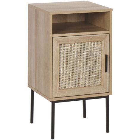Nachttisch in Hellem Holzfarbton mit 1 Schranktür und Offenem Fach Schwarze Metallbeine 78 x 40 x 40 cm Schlafzimmer Wohnzimmer