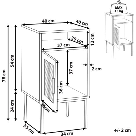 Nachttisch in Hellem Holzfarbton mit 1 Schranktür und Offenem Fach Schwarze Metallbeine 78 x 40 x 40 cm Schlafzimmer Wohnzimmer