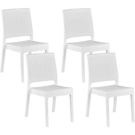 Gartenstühle im 4er Set Weiß aus Kunststoff Rattanoptik Balkon