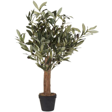Kunstpflanze Olivenbaum Grün im Schwarzen Blumentopf aus Kunststoff 77