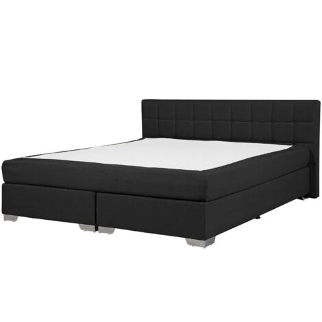Boxspringbett Polsterbett in Schwarz Leinenoptik Doppelbett Quadratische Steppnähte 180 x 200 cm Modern – Schwarz