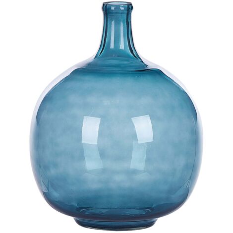 Dekovase Blau / Transparent 31 cm aus Glas mit Glänzender Oberfläche Wohnartikel Wohnung Zubehör Dekogefäß Rund Moderner Glamouröser Stil