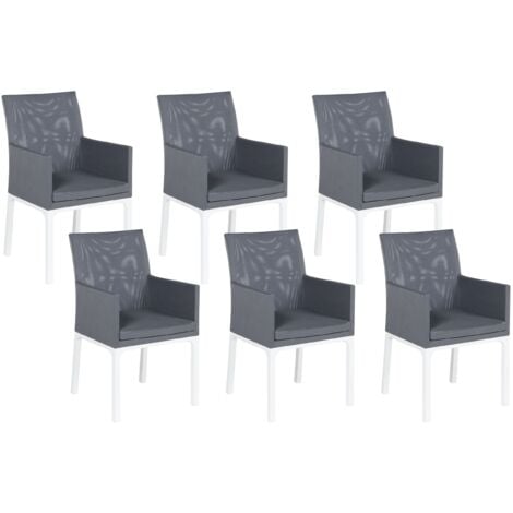 Gartenstuhl 6er Set Grau und Weiß Aluminium mit Stoffbezug Armlehnen