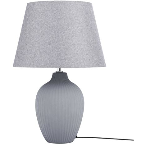 Tischlampe Grau Keramik 52 cm Stoffschirm Vasenform Kabel mit Schalter Retro-Stil