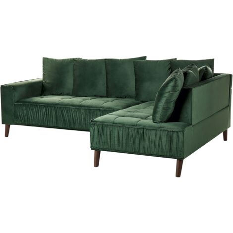Ecksofa Grün Samt Linksseitig 3-Sitzer Sofa mit Vielen Kissen ...