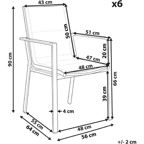 Gartenstuhl 6er Set Schwarz Aluminium mit Bespannung Grau Stoff