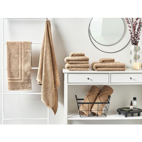 mit Luxus Baumwolle Frottee beige Handtuch Badematte Modern Mitiaro 9-teilig Set