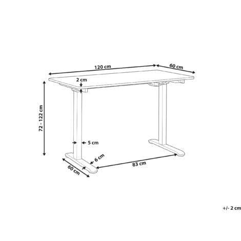 Schreibtisch Weiß Faserplatte 120 x 60 cm Elektrisch Höhenverstellbar Rechteckig Metallgestell Industriell Modern Büro Jugendzimmer Wohnzimmer