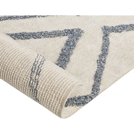 Teppich Baumwolle weiß / blau geometrisches Muster 160 x 230 cm Modern  Menderes
