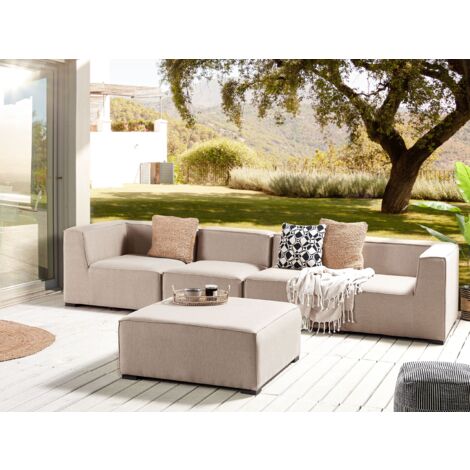 Lounge Set Beige Polsterbezug Modular 4teilig Linksseitig Ecksofa mit