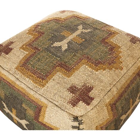 Beliani Pouf Aus Jute & Wolle – Handgeflochten, Ø 40 Cm, EPS-Füllung, Boho-Stil, Beige/schwarz/weiß