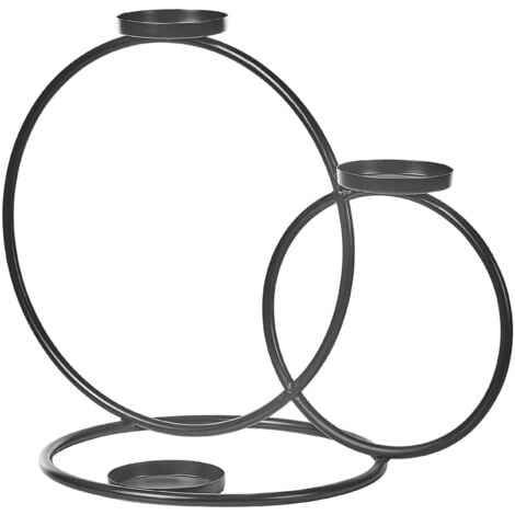 Kerzenständer Metall schwarz schlicht 3-flammig Kreisform Ringform Modern  Cakung