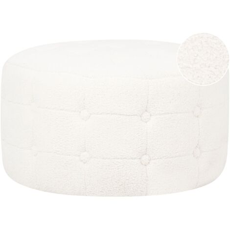 Pouf WeiB Boucle 55 cm mit Knopfsteppung Rund Modern Glamouros Sitzhocker Ottoman FuBhocker Schemel fur Wohnzimmer Schlafzimmer