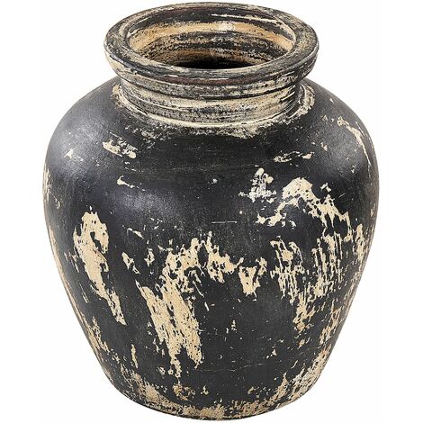 Dekorative Retro-Vase aus Terrakotta handgefertigt schwarz und beige Lindos