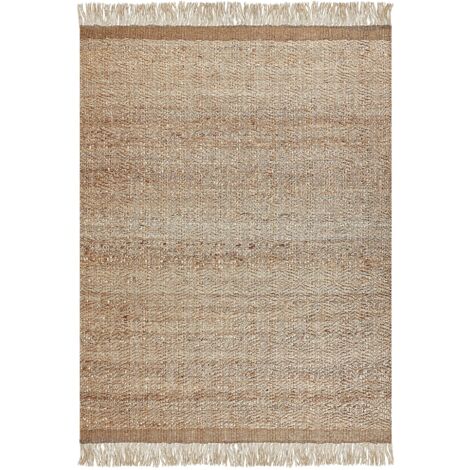 S & L Homes Jute-Teppich Handgewebt – 1,5x2,4m, Naturfarben, Baumwollanteil, Rustikales Boho-Dekor