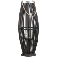 Dekorative Laterne Schwarz mit Kerzenhalter 72 cm Höhe aus Bambus/Glas für den Innen- und Aussenbereich Modern