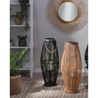 Dekorative Laterne Schwarz mit Kerzenhalter 72 cm Höhe aus Bambus/Glas für den Innen- und Aussenbereich Modern