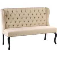 Sofa Beige Polsterbezug 2-Sitzer Küchensofa mit Holzgestell modernes