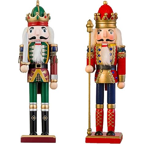 GOVITA 2 Pezzi Soldato Schiaccianoci Natalizio in Legno, 30cm| Materiale di Pino e Legno Premium, Resistenti e Colori Festivi| Addobbi Natale, Decorazioni Natalizie Tradizionali Classiche.