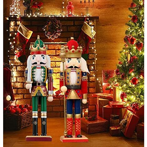 GOVITA 2 Pezzi Soldato Schiaccianoci Natalizio in Legno, 30cm| Materiale di Pino e Legno Premium, Resistenti e Colori Festivi| Addobbi Natale, Decorazioni Natalizie Tradizionali Classiche.