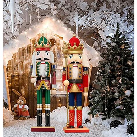 GOVITA 2 Pezzi Soldato Schiaccianoci Natalizio in Legno, 30cm| Materiale di Pino e Legno Premium, Resistenti e Colori Festivi| Addobbi Natale, Decorazioni Natalizie Tradizionali Classiche.