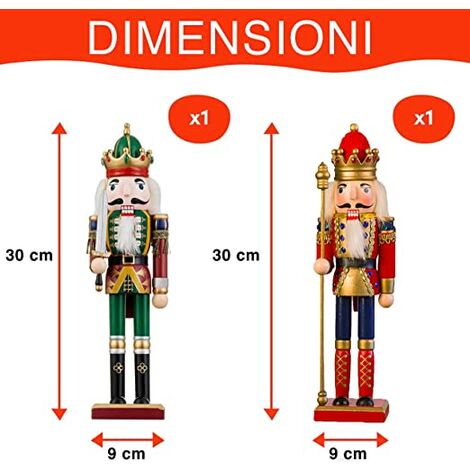 GOVITA 2 Pezzi Soldato Schiaccianoci Natalizio in Legno, 30cm| Materiale di Pino e Legno Premium, Resistenti e Colori Festivi| Addobbi Natale, Decorazioni Natalizie Tradizionali Classiche.