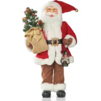 GOVITA Babbo Natale decorativo da 50 cm in tessuto artigianale. Elegante figura natalizia da interno per mensole, camini, tavoli e addobbi di casa.