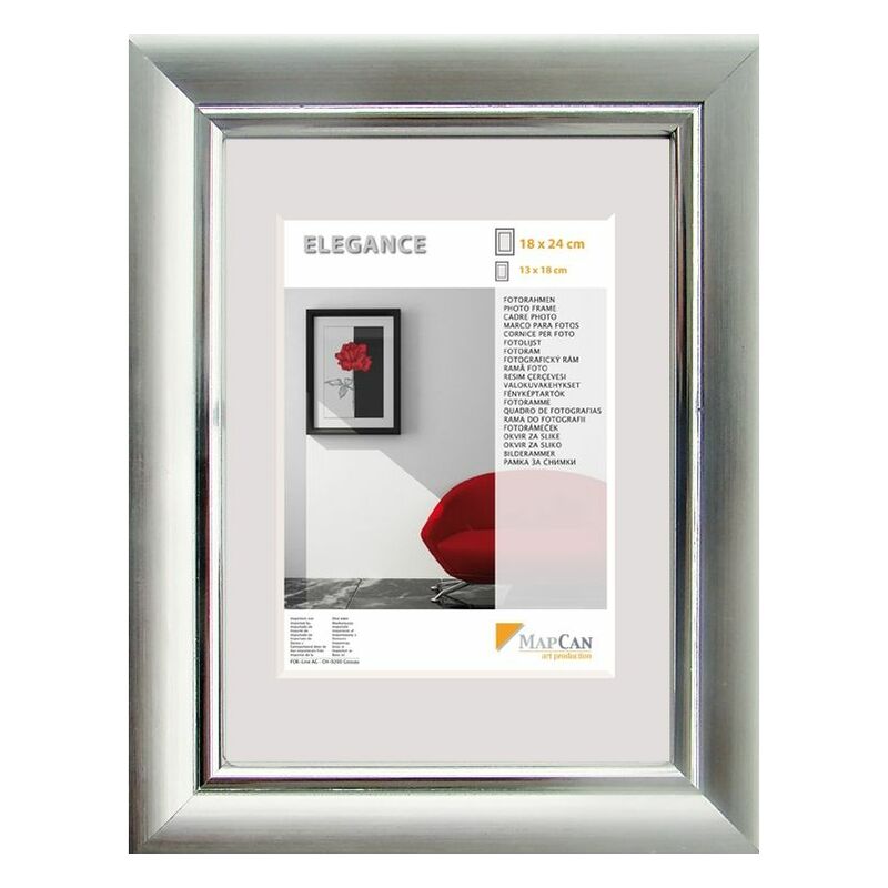 Kunststoff Bilderrahmen Elegance alu-metallic-silber, 18 cm x 24 Kunststoffrahmen