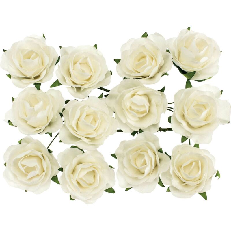 Röschen weiß mit Draht 30mm 12 Stück floristische Hochzeitsdekorationen