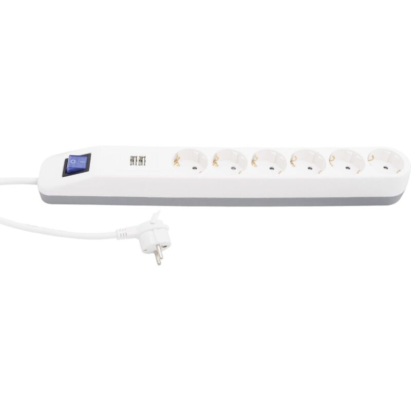As-Schwabe Steckdosenleiste 6-fach Mit 2 USB-Ports (Typ A & C), 1,4 M Kabel, 230V/16A/3500W, Weiß