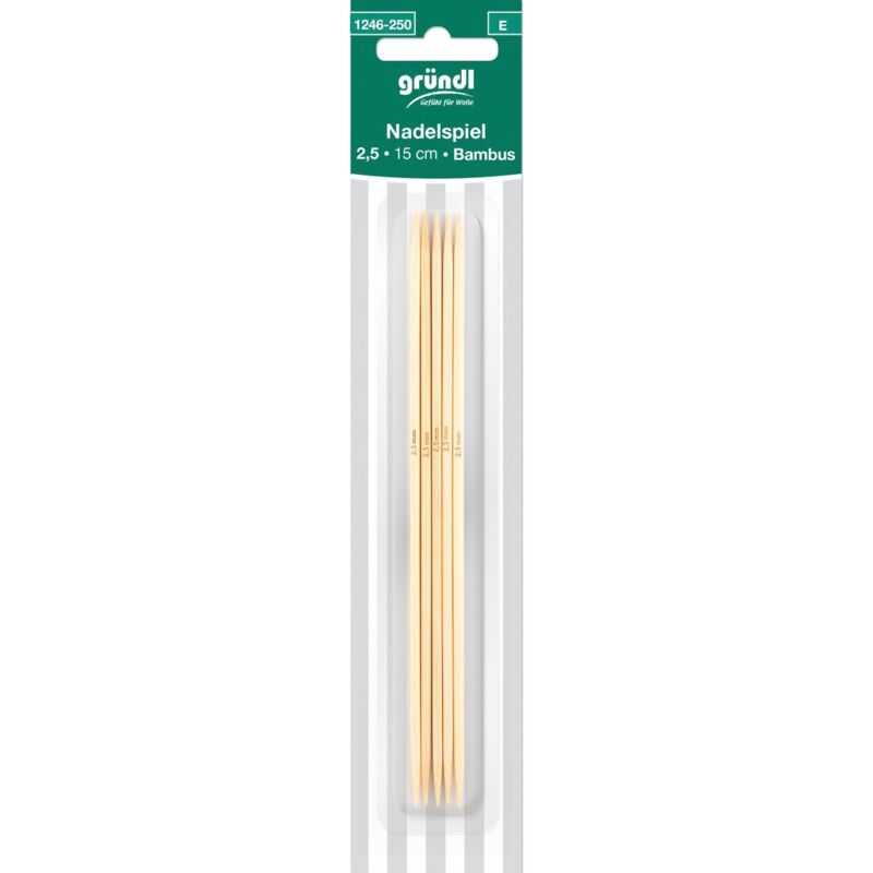 Grndl Nadelspiel Bambus 2,5 mm 15 cm natur Handarbeit