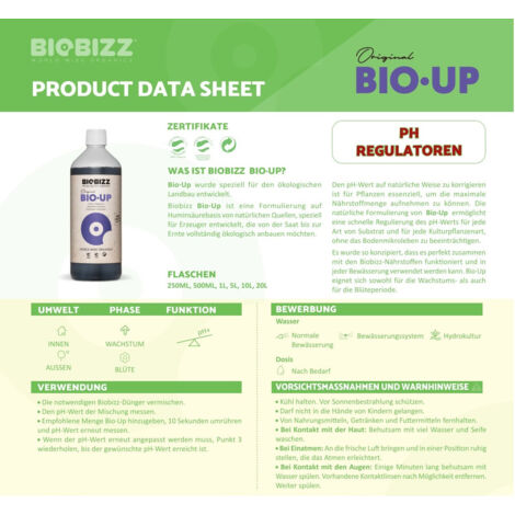 BioBizz Grow Bio-Up pH-Regulator 250 ml Pflanzendnger Dnger