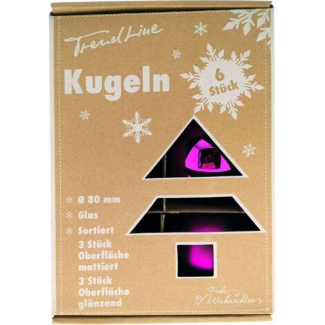 TrendLine Deko Set aus 6 Christbaumkugeln aus Glas 8 cm lila Hängedekoration