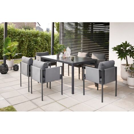 Primaster Garten-Essgruppe Ascona Stahl 6 Personen Tisch & Stuhl Set