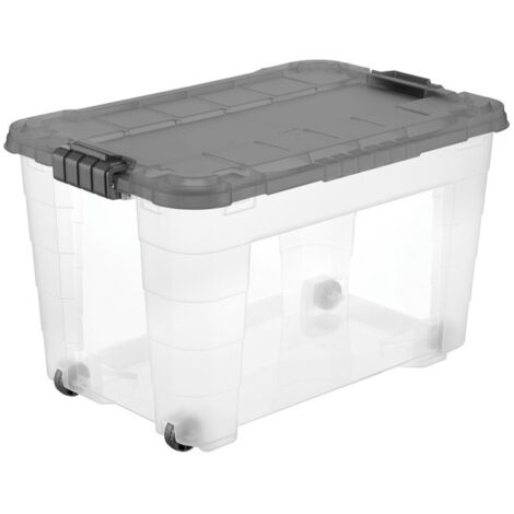 Tontarelli Aufbewahrungsbox XL mit Rollen inkl. Deckel 60L transparent Kunststoff Kiste