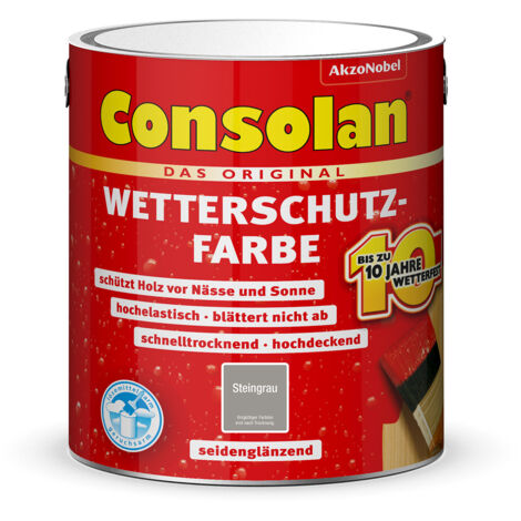 Consolan Wetterschutzfarbe, Deckender Holzschutz für Außen, Steingrau, 2,5 l
