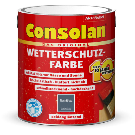 Consolan Wetterschutzfarbe, Deckender Holzschutz für Außen, Nachtblau, 2,5 l