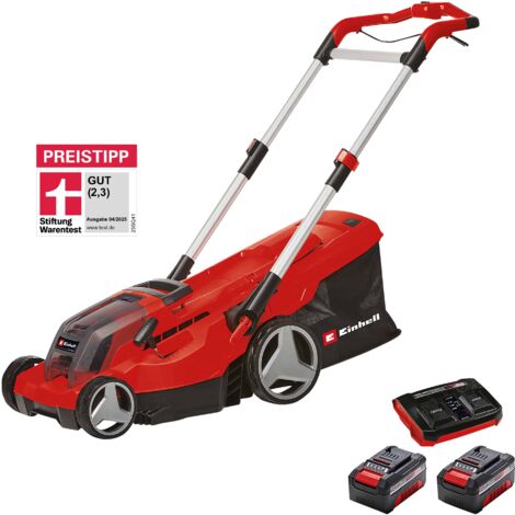 Einhell Akku-Rasenmäher GP-CM 36/450 Kit Power X-Change (36 V, 38 cm Schnittbreite, 450 m², Brushless, Mulchfunktion, 45 L Fangsack, inkl. 2 x 4,0 Ah Akkus + Twincharger)