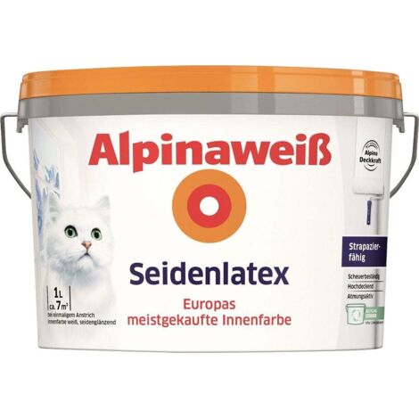 Alpina Seidenlatex Alpinaweiß 1 l seidenglänzend Latexfarbe Innenfarbe (1/2)
