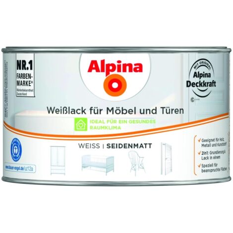 Alpina Weißlack für Möbel und Türen 300ml weiß seidenmatt Möbellack Türenlack (1/4)