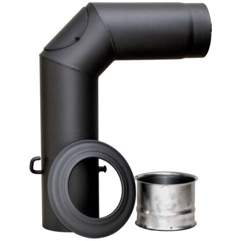 FireFix Ofenrohrset 90, Ø 150 mm schwarz Kamin Winkelrohr Rosette Wandfutter