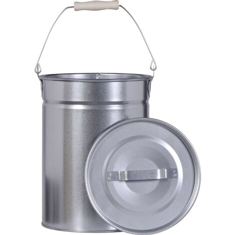 FireFix Ascheeimer mit Deckel Ø 25 cm Höhe 30 cm silber Kohlebehälter Asche